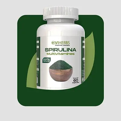 une bouteille de complément alimentaire spirulina du viherbs 